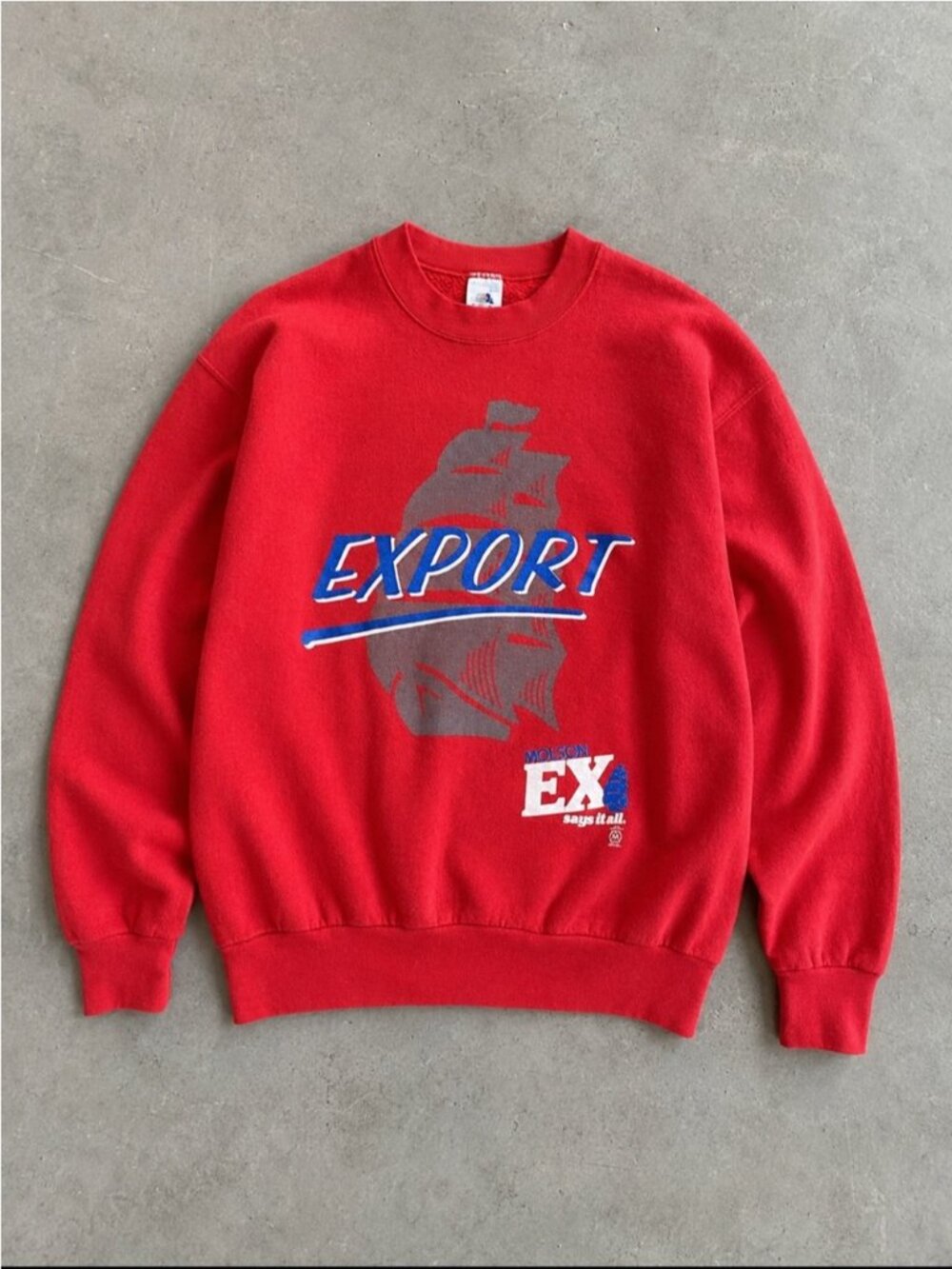 Vintage Molson Export EX Beer Crewneck Sweatshirt Adult XL Red Canada Graphic